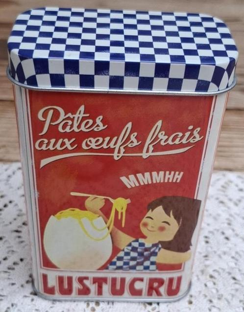 Vintage Frans pasta blikje, Pates aux oeufs frais, Lustucru, Collections, Boîte en métal, Utilisé, Autre, Autres marques, Enlèvement ou Envoi