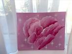 Schilderij met roze hartvormige wolken