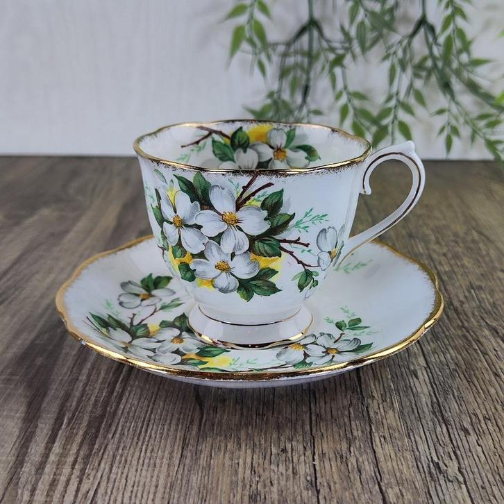 Royal Albert White Dogwood Heren Kop en Schotel Thee, Antiek en Kunst, Antiek | Servies los, Ophalen of Verzenden