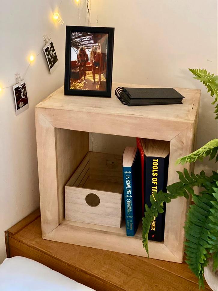 Houten Kubus Opbergkast Natuurlijk Massief Hout, Huis en Inrichting, Kasten | Boekenkasten, Zo goed als nieuw, Ophalen