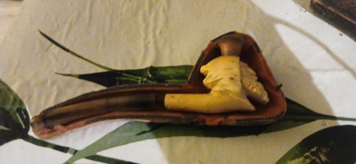 Pipe ancienne en écume de mer avec étui – XIXe / début XXe s, Antiquités & Art, Curiosités & Brocante, Enlèvement ou Envoi