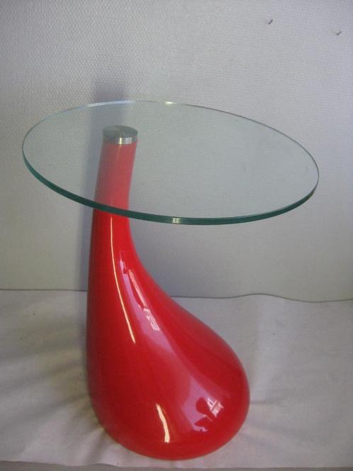 Vintage - Table basse ronde, plateau et base en verre - Roug, Maison & Meubles, Accessoires pour la Maison | Autre, Utilisé, Enlèvement ou Envoi