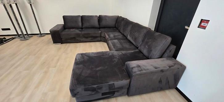 Hoeksalon Yolla antraciet velvet stof (waterafstotend), Huis en Inrichting, Zetels | Complete zithoeken, Gebruikt, Stof, Ophalen