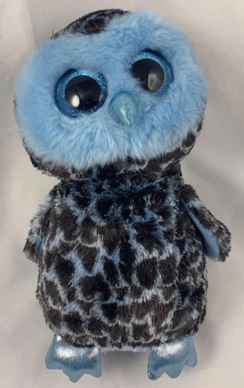 Ty Beanie Boo Yago uil 25cm glitterogen blauw pluche knuffel, Kinderen en Baby's, Speelgoed | Knuffels en Pluche, Zo goed als nieuw
