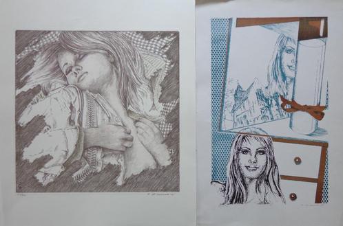 PAUL DE COCKER/ LOT 2 STUKS / SENSUEEL / KLEURLITHO 42x36cm, Antiek en Kunst, Kunst | Litho's en Zeefdrukken, Ophalen of Verzenden