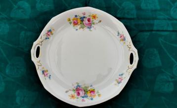 Plat à biscuits - ancienne porcelaine - décor fleuri et or beschikbaar voor biedingen