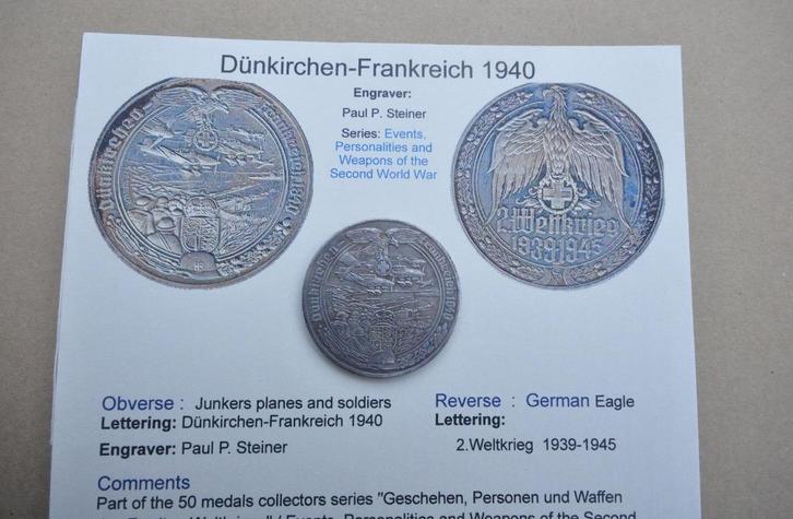 'Dünkirchen-Frankreich 1940' Medaille 50mm + foto's, Verzamelen, Militaria | Tweede Wereldoorlog, Landmacht, Embleem of Badge