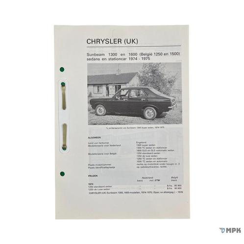 Kluwer | Chrysler Sunbeam 1300 / 1600 | 1974-1975 | NL, Auto diversen, Handleidingen en Instructieboekjes, Ophalen of Verzenden