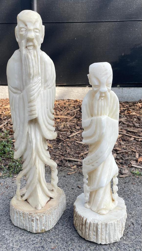 Oude Chinese Albast Beelden – 58 cm & 47 cm hoog, Antiek en Kunst, Kunst | Beelden en Houtsnijwerken, Ophalen