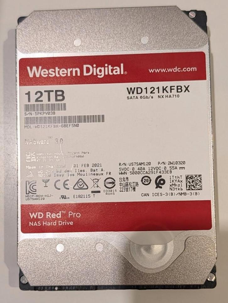 Disque dur WD Red Pro – 12 To, Computers en Software, Harde schijven, Zo goed als nieuw, Server, Intern, HDD, NAS, Ophalen