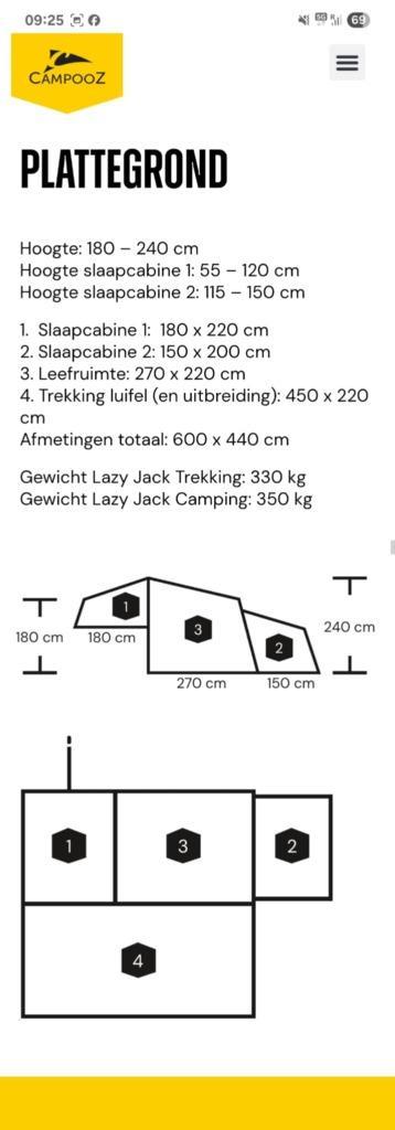 Te koop vouwwagen Campooz Lazy Jack, Caravans en Kamperen, Vouwwagens, Campooz, tot en met 4, Meerkleurig, Aanwezig, Ophalen