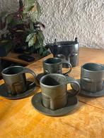 Avant-garde Gezichten Theeset Zwart Keramiek Theepot 5Koppen, Verzamelen, Porselein, Kristal en Bestek, Verzenden, Zo goed als nieuw
