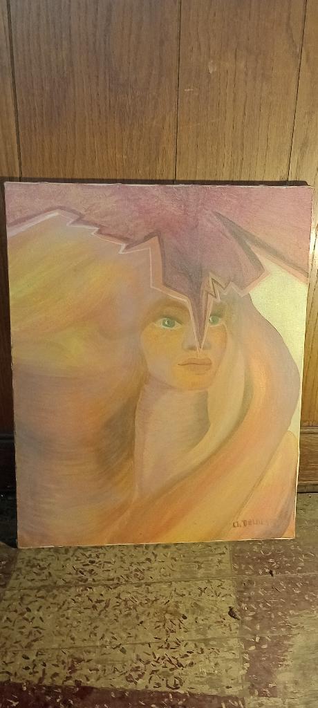 Abstract schilderij op doek,gesigneerd Ch.Dalberto,40x50,n14, Antiek en Kunst, Kunst | Schilderijen | Abstract, Ophalen