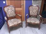 Lot de fauteuils anciens bois massif tissu clouté voltaire, Bois