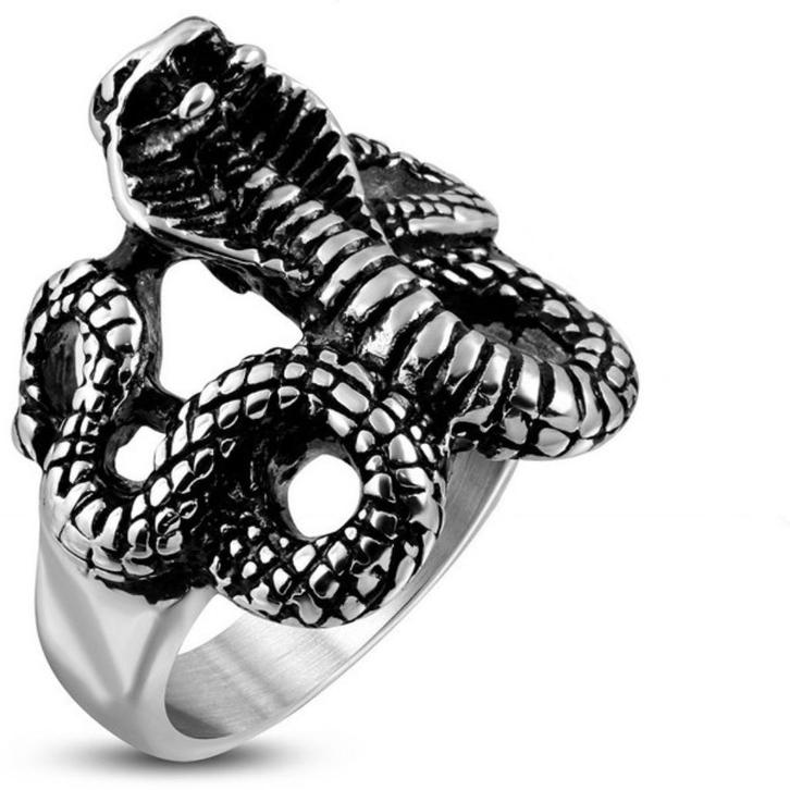 Bague motard Cobra Snake en acier inoxydable - 25 mm, Bijoux, Sacs & Beauté, Bagues, Neuf, Femme ou Homme, Fer ou Acier, Enlèvement ou Envoi