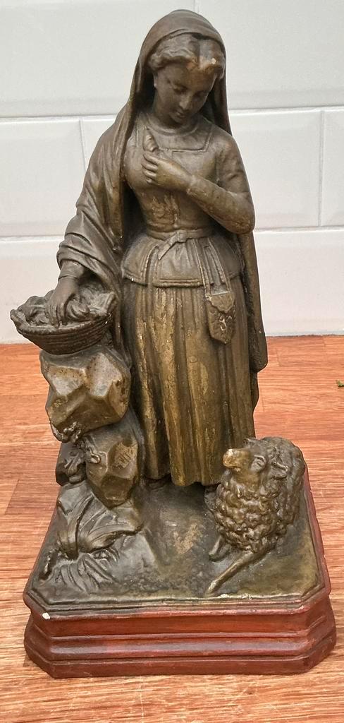 Antiek Gipsen Beeld – Heilige Germaine van Pibrac – ca. 1900, Antiek en Kunst, Antiek | Religieuze voorwerpen, Ophalen of Verzenden