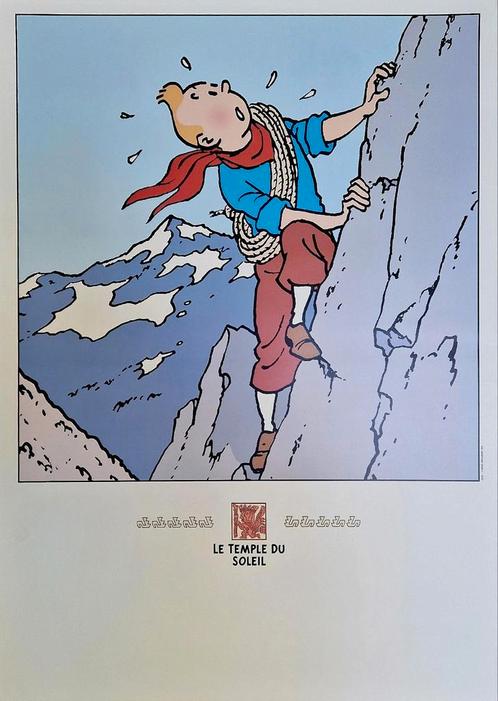 Hergé, affiche Kuifje en De Zonnetempel, 1996, Verzamelen, Posters, Zo goed als nieuw, Overige onderwerpen, A1 t/m A3, Rechthoekig Staand