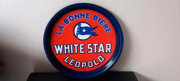 Ancien plateau émaillé White Star La bonne bière Leopold 