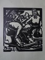 houtsnede Jan Frans Cantré Volksvrouwen uit 1930, Antiquités & Art, Art | Eaux-fortes & Gravures, Enlèvement ou Envoi