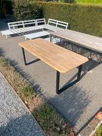 Tuintafel uit volle eik met zwart metalen onderstel, Tuin en Terras, Ophalen, Zo goed als nieuw, Rechthoekig, Hout