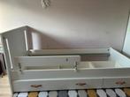 Witte bedframe 90x200 cm met opberglades en zijsteun, Ophalen, 90 cm, Eenpersoons, Wit