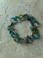 Bracelet ajustable avec perles bleues et vertes - porté 1x, Enlèvement, Comme neuf, Blanc, Acier