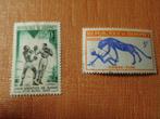 2 Dahomey-postzegels + 2 Franse Dahomey-postzegels, Ophalen of Verzenden, Gestempeld