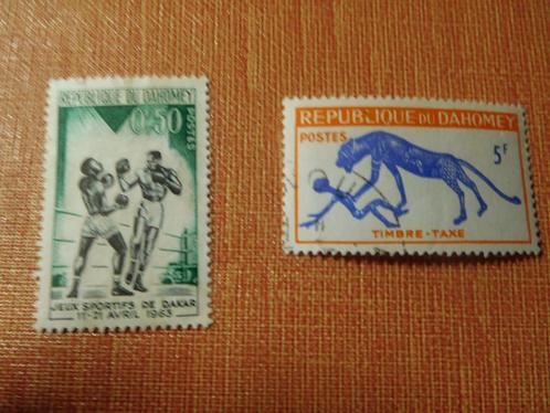 2 Dahomey-postzegels + 2 Franse Dahomey-postzegels, Postzegels en Munten, Postzegels | Afrika, Gestempeld, Ophalen of Verzenden