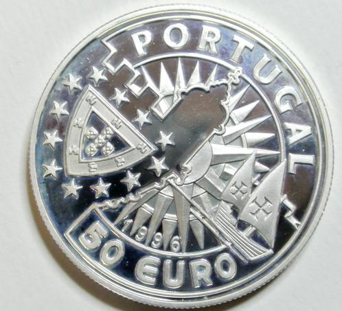 ZELDZAME VALUTA PORTUGAL N #8191 „50 EURO ZILVER” UIT 1996, Postzegels en Munten, Munten | Europa | Euromunten, Setje, Overige waardes