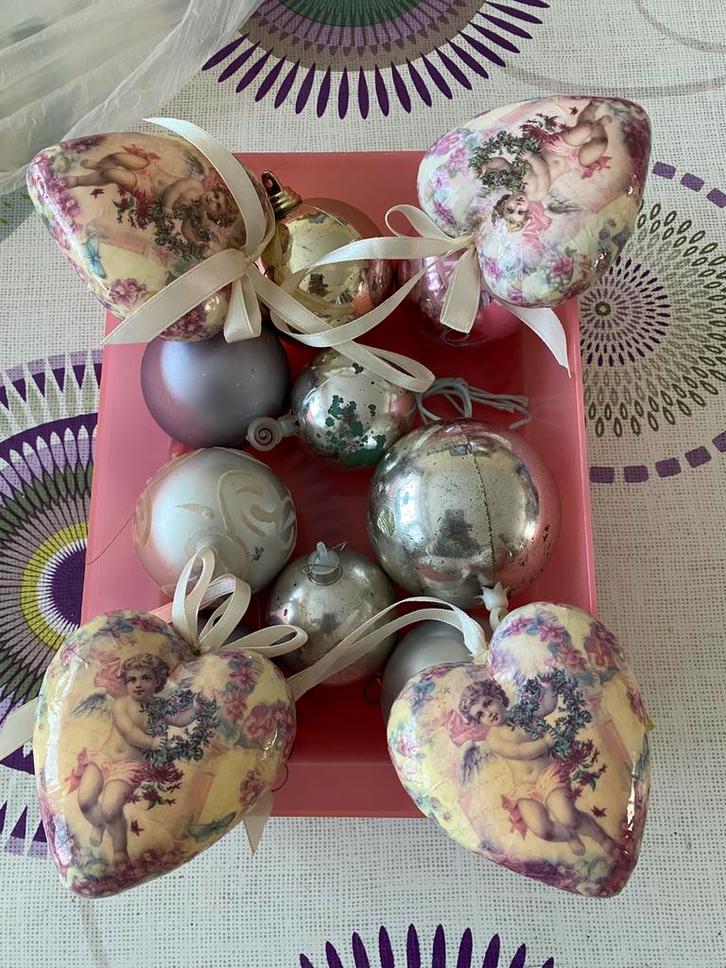 Set van 9 kerstballen + 4 engeltjes, Diversen, Kerst, Zo goed als nieuw, Ophalen of Verzenden