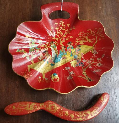 Set de miettes asiatiques - laque de Chine rouge brillant, Antiquités & Art, Art | Art non-occidental, Enlèvement ou Envoi