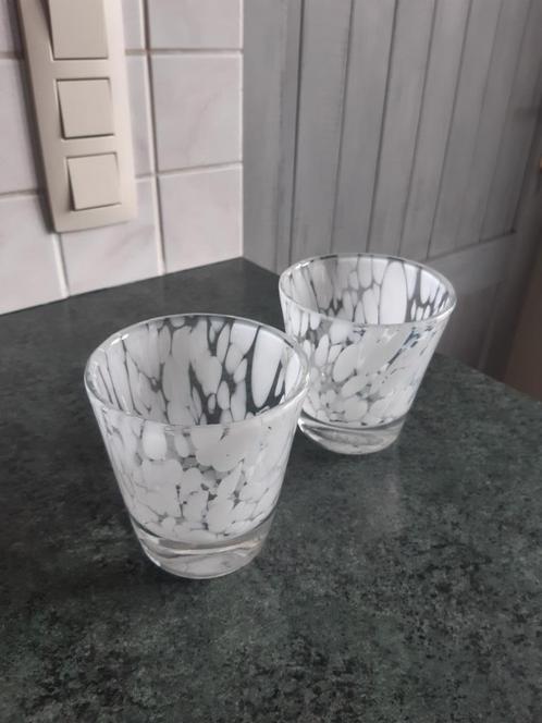 2 windlichten, theelichthouders glas, Huis en Inrichting, Woonaccessoires | Kandelaars en Kaarsen, Zo goed als nieuw, Kandelaar