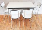 Lichtgrijze Formica Tafel Met 4 Lichtgrijze Formica Stoelen, Huis en Inrichting, Tafels | Eettafels, Ophalen, Metaal, Zo goed als nieuw