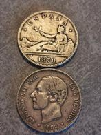 Spain, 2 Pesetas 1870+1882, zilver mooi munten.., Ophalen of Verzenden, Overige landen, Setje, Zilver