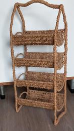 Rieten wijnrek voor 4 flessen, Huis en Inrichting, Woonaccessoires | Wijnrekken, Ophalen, Zo goed als nieuw, Metaal