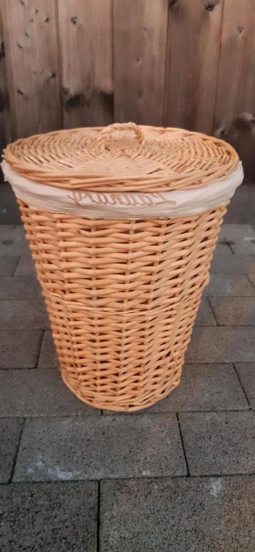 Panier à linge en osier avec sac en lin + couvercle en osier, Enlèvement ou Envoi, Comme neuf
