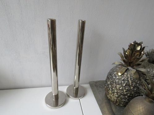 Flamant koppel verzilverde strakke kandelaars, Huis en Inrichting, Woonaccessoires | Kandelaars en Kaarsen, Overige kleuren, Ophalen of Verzenden