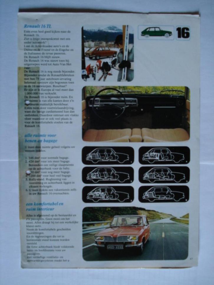Renault 16 L/16 TL 1975 ? 2 bladen uit een Brochure Catalogu, Boeken, Auto's | Folders en Tijdschriften, Gelezen, Renault, Verzenden