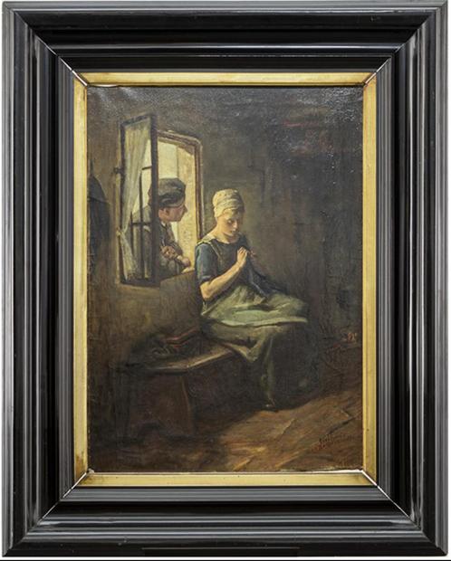 Albertus Johan Neuhuys???: Bij het raam (O/D, 86 x 108 cm), Antiek en Kunst, Kunst | Schilderijen | Klassiek, Ophalen