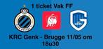KRC Genk - Club Brugge 11/05 om 18u30 (1 ticket vak FF), Tickets en Kaartjes, Losse kaart, Eén persoon, Mei
