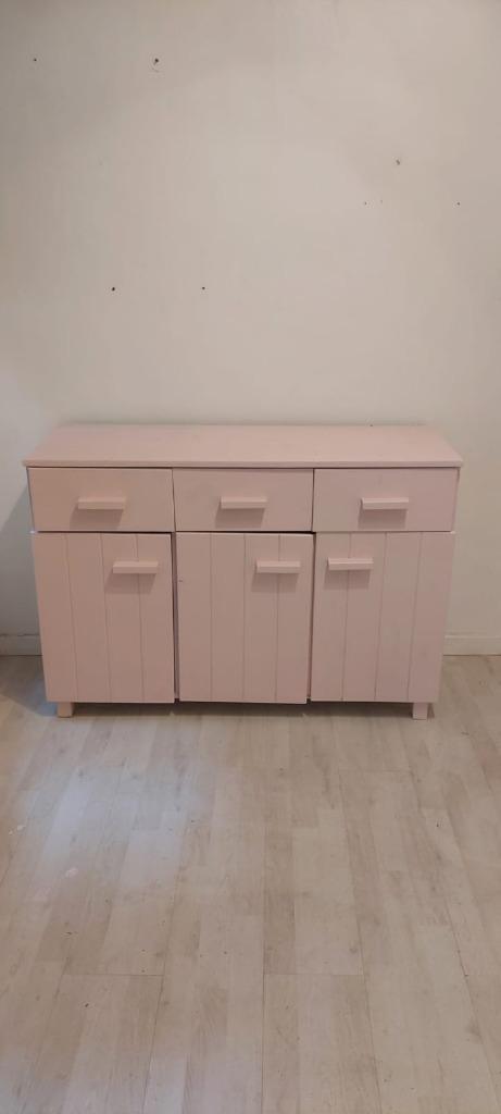 Houten ladenkast/commode roze, Huis en Inrichting, Kasten | Ladekasten, Gebruikt, Minder dan 100 cm, 100 tot 150 cm, 25 tot 50 cm