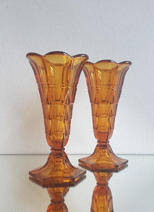 Duo gave Art-Deco Vazen, R.SCHRÖTTER/J.INWALD, Rudolfova Hut, Antiek en Kunst, Antiek | Glaswerk en Kristal, Ophalen of Verzenden