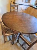 table ronde solide + 3 chaises solides avec rotin, Chêne, Rond, 75 cm ou plus, Enlèvement