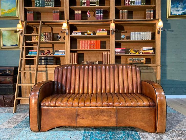 Prachtige schapenleren Art-Deco zetel cognac GRATIS GELEVERD, Antiek en Kunst, Antiek | Meubels | Stoelen en Sofa's, Ophalen of Verzenden