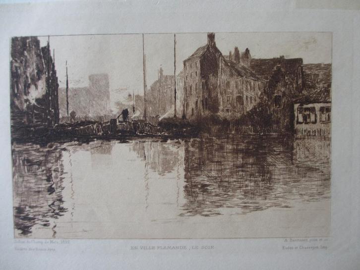 Albert Baertsoen In een Vlaamse stad, 's avonds ets, Antiek en Kunst, Kunst | Etsen en Gravures, Ophalen of Verzenden