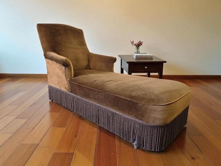 vintage chaise longue / fauteuil / ligzetel met franjes, Huis en Inrichting, Zetels | Zetels en Chaises Longues, Ophalen of Verzenden