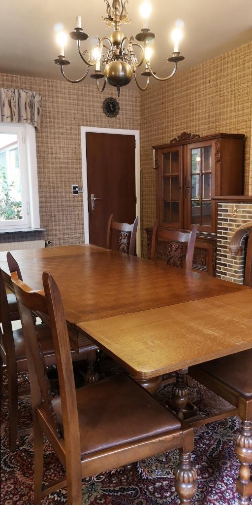 Antieke Brueghelstijl tafel & 6 stoelen - Belgisch ambacht, Antiek en Kunst, Antiek | Meubels | Tafels, Ophalen