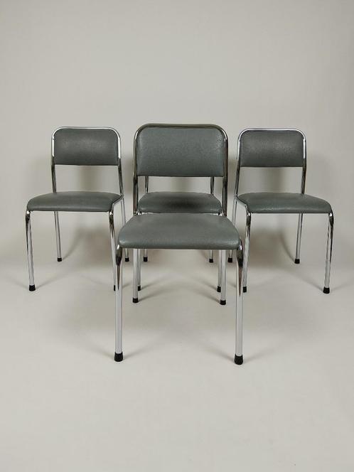 4 x Vintage Stoelen in Skai Leer, Jaren 70 - 80, Huis en Inrichting, Bureaustoelen, Gebruikt, Bureaustoel, Grijs, Ophalen