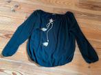 Terra di Siena donkerblauwe blouse op rekker met veren, Comme neuf, Taille 38/40 (M), Terra di Siena, Bleu