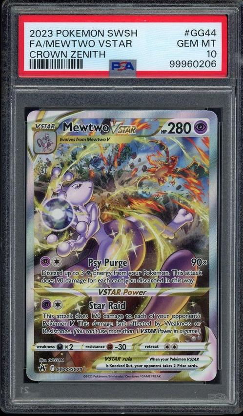 Mewtwo VSTAR PSA 10 - GG44/GG70 - Crown Zenith 2023, Hobby en Vrije tijd, Verzamelkaartspellen | Pokémon, Zo goed als nieuw, Losse kaart